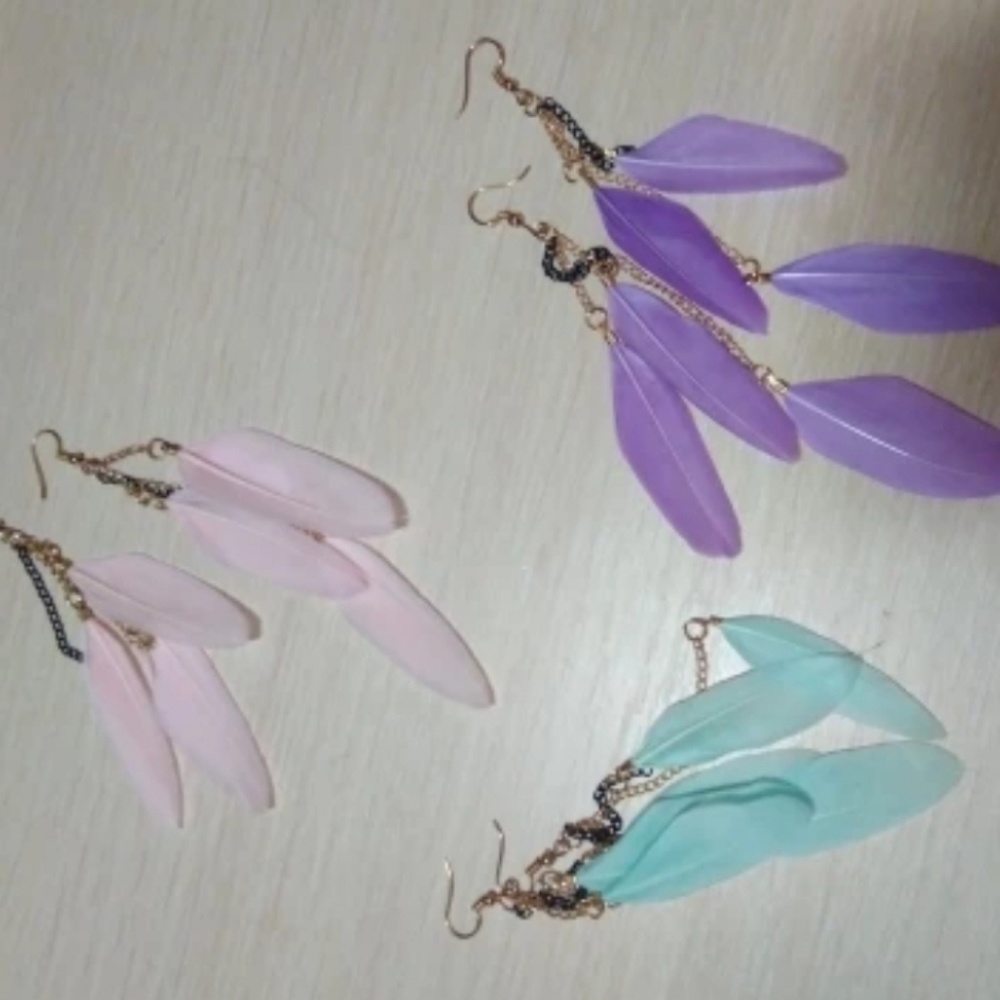 NEW!!! BOHO Feather Dangles~Baby blue green. - Picture 5 of 8